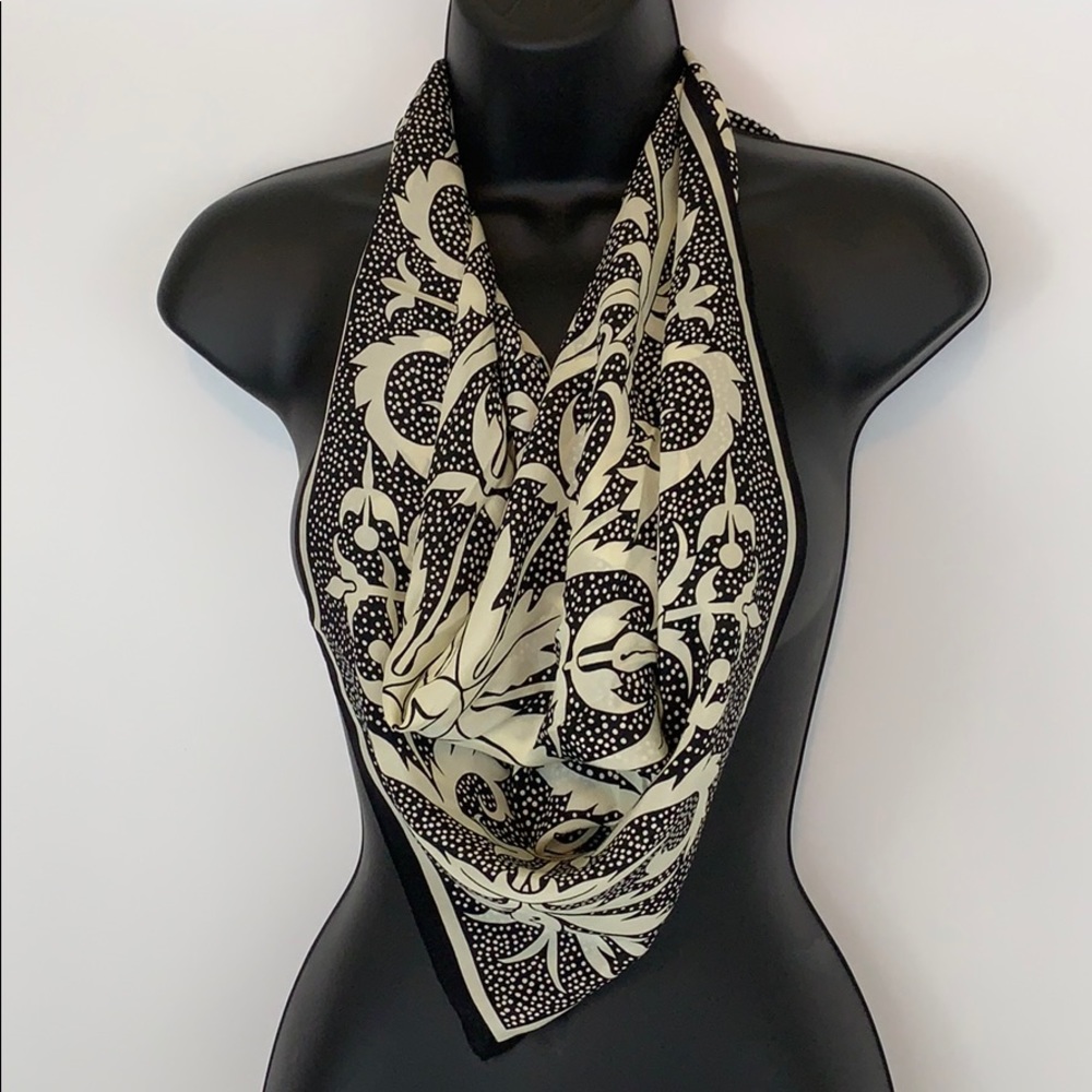 Anne Klein Silk Scarf, black and off white.
